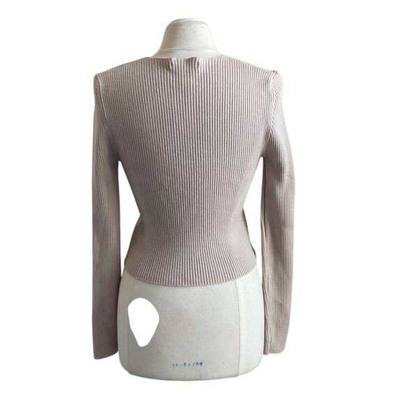 FOREVER 21 Cropped Full Zip Sweater Womens Large Tan Ribbed Boho Chic Festival - Picture 6 of 8